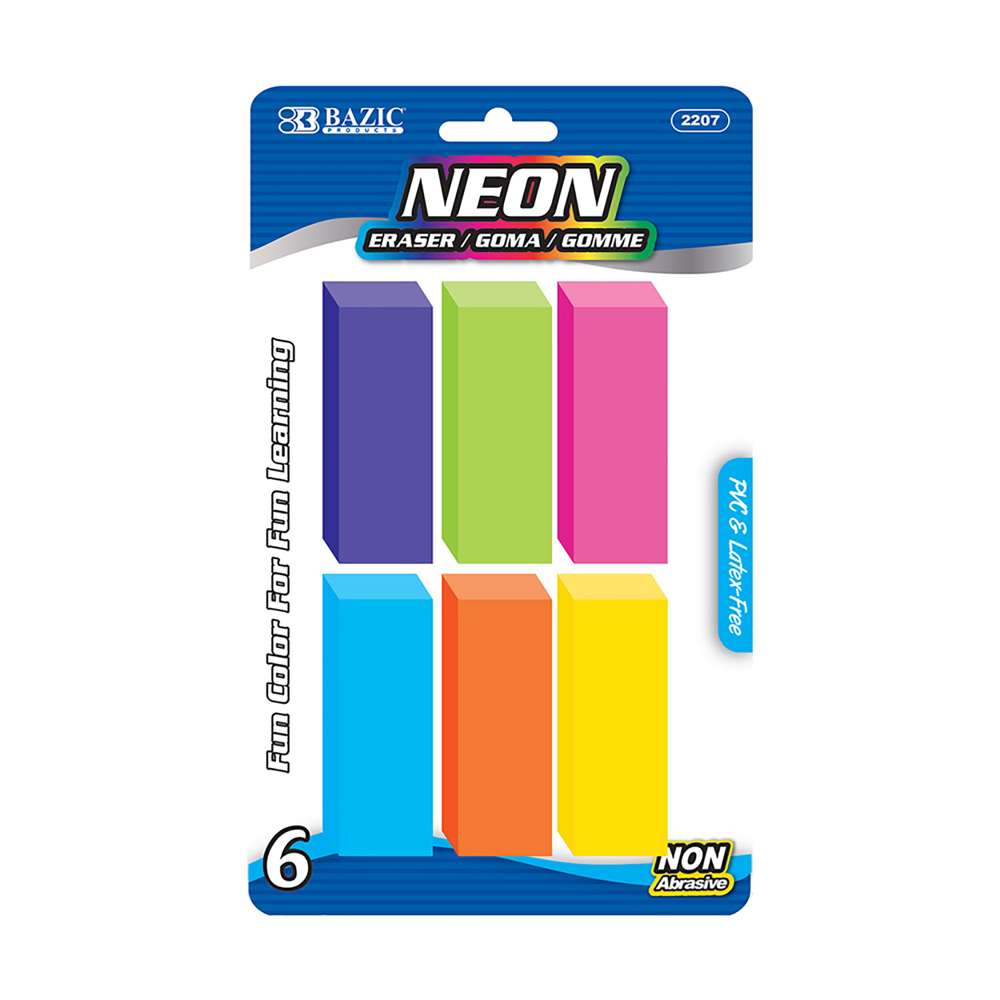 Erasers Bevel Neon 6pk. Bazic