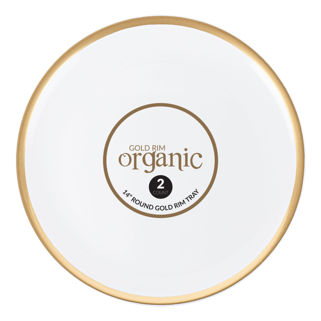 Organic 14" Rnd Tray Wht/Gol 2