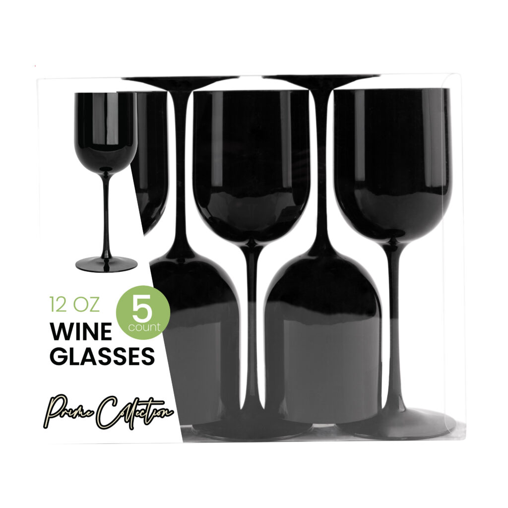 Wine Glass 12oz Black 5ct