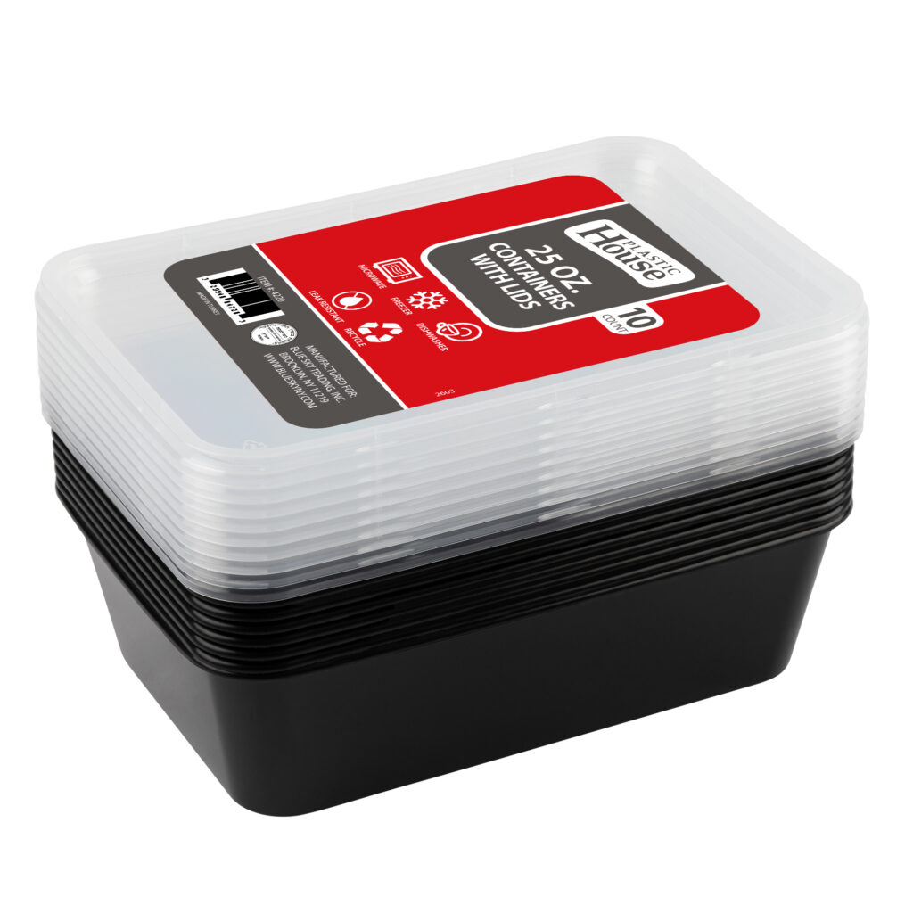 Microw 25oz Rect w/Lid 10ctBlk