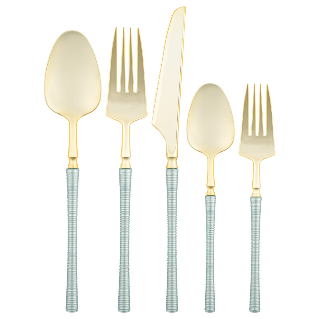 Ribbed Flatware Combo Blue/Gld