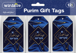 Gift Tags Purim LG BLU/GLD 12c