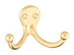 Dual Robe Hook Brass 2pk