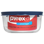 Pyrex 2-cup round w/bluecover