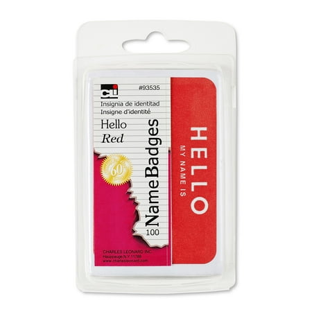 Hello My Name Is Badge Red 100