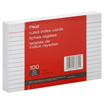 Index Card 4x6 Ruled 100c Mead