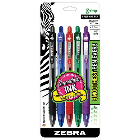 Zebra Z-Grip 1.0mm Ass't 5pk.