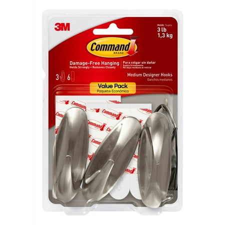 Command Hook Med Pewter 3-ct