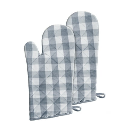 Oven Mitts Check 2ct Gray