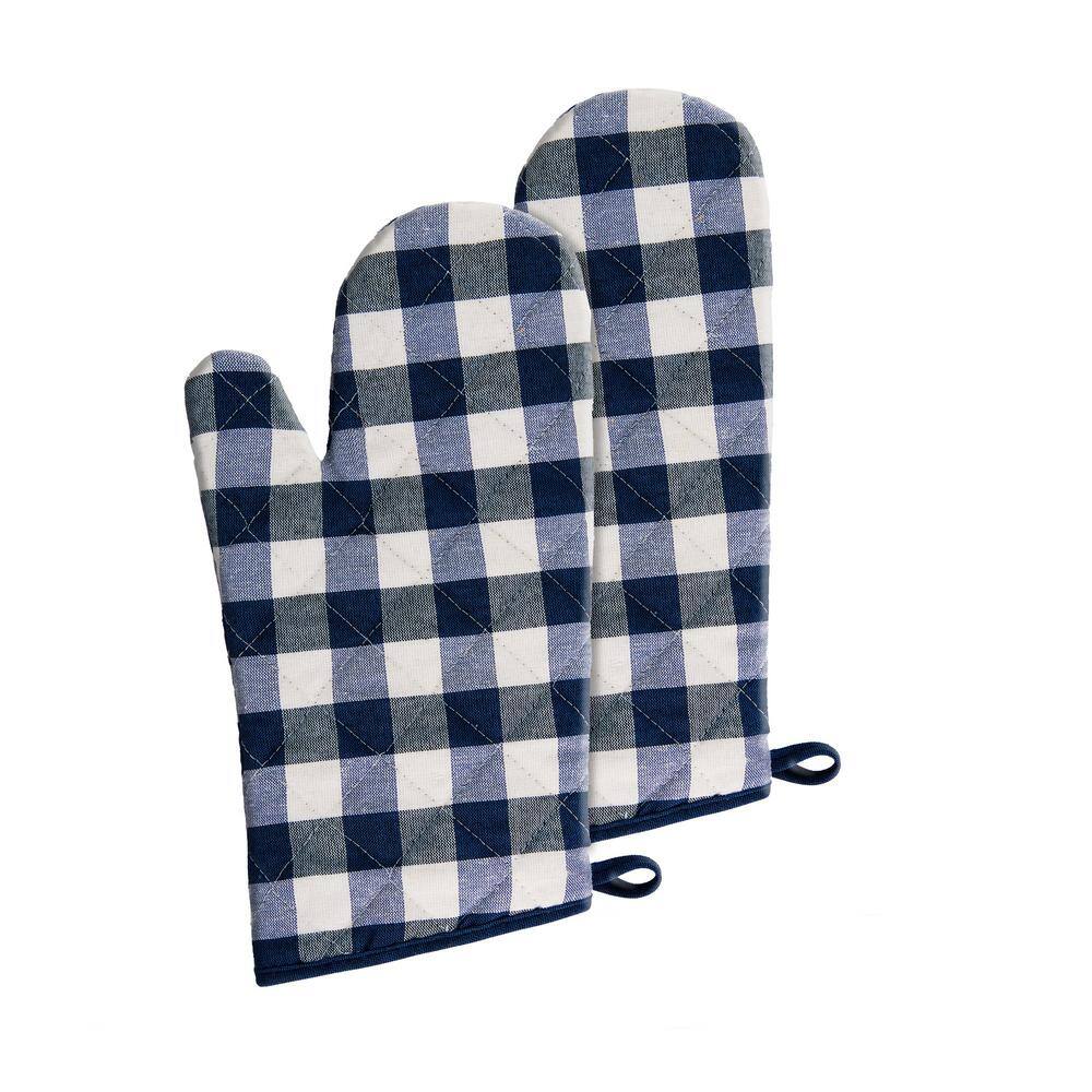 Oven Mitts Check 2ct Navy
