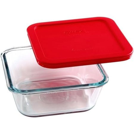 Pyrex 3-cup SQ. w/red cover