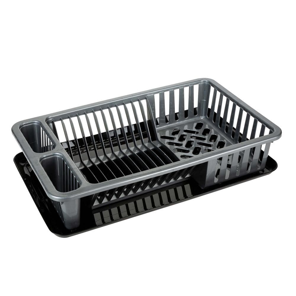 Dish Rack 3pc Plastic Grey