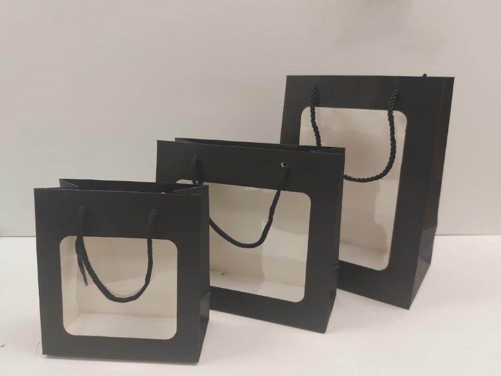 Gift Bag 7x5x10 black w Windoe