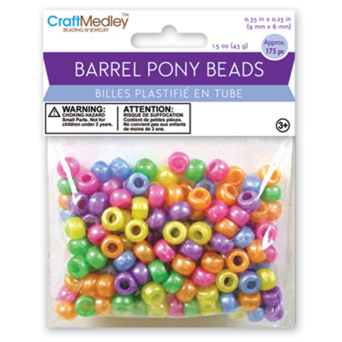 Pony Beads 6x9mm 175ct Pearl