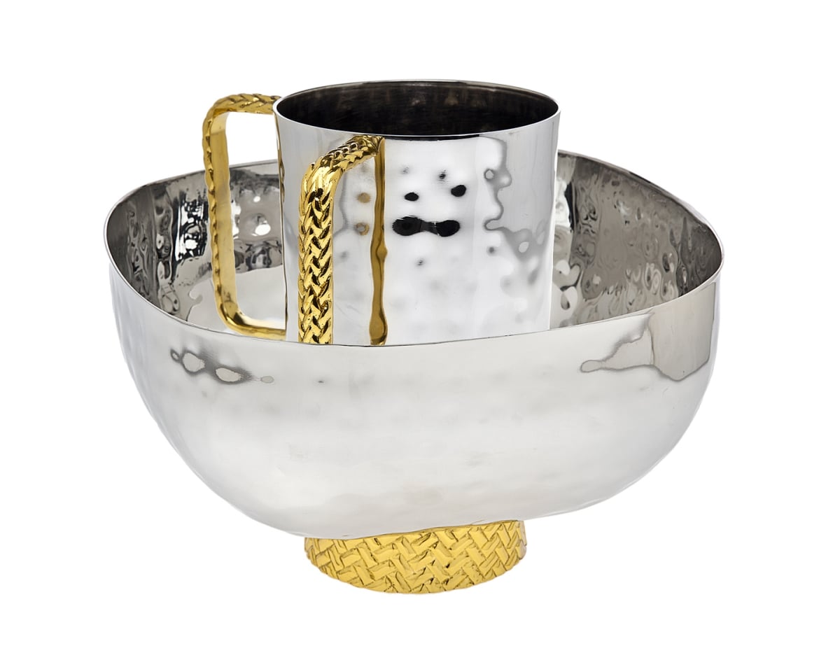 Washcup Set SS/Gold Herringbon