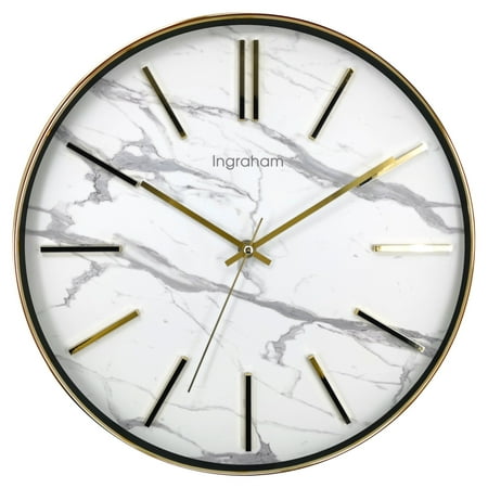 Wall Clock 14" Gold/Wht Marble