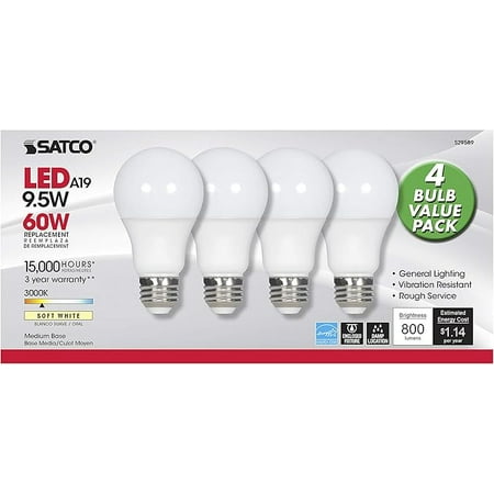 LED A19 60w/30k 10w 4pk NoDim