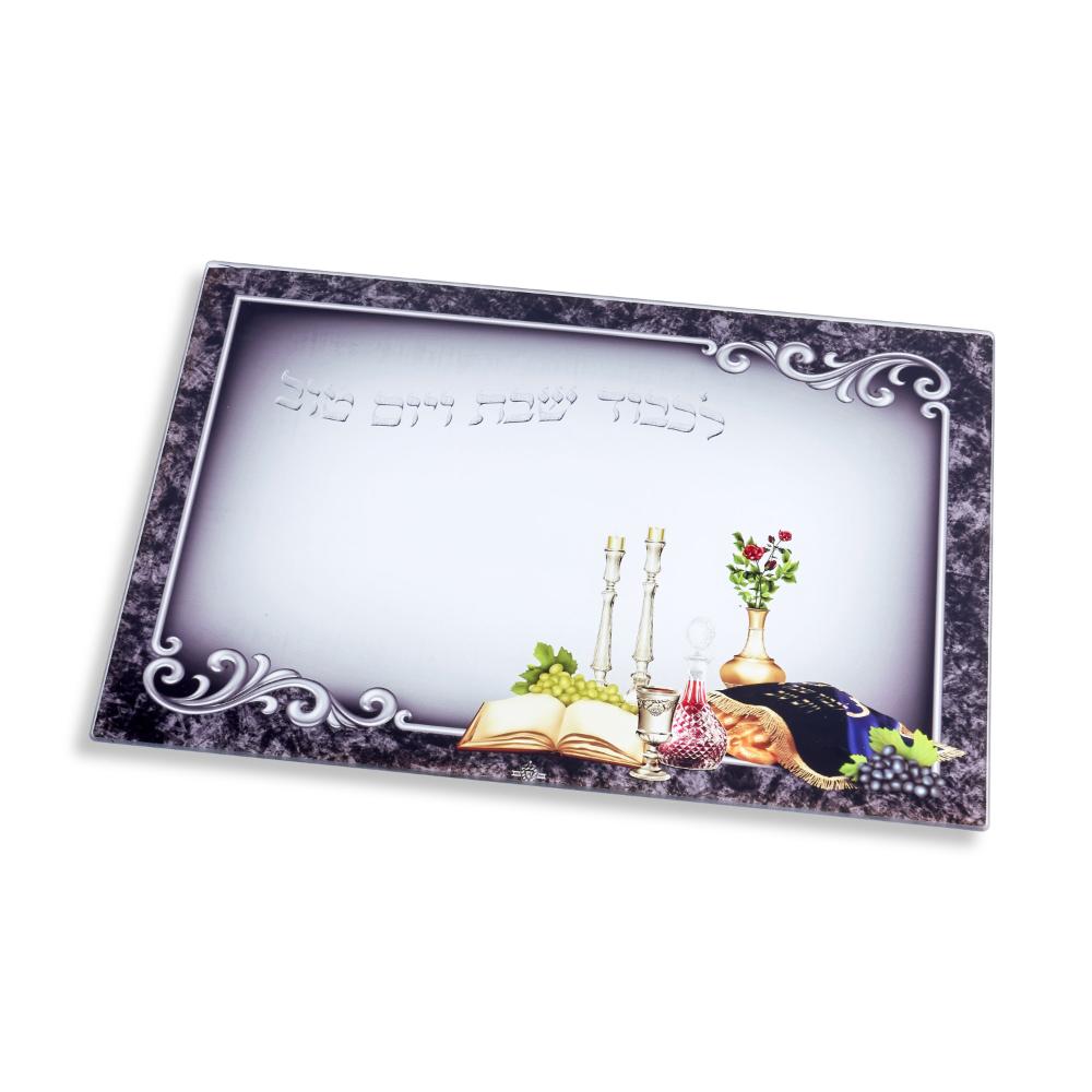 Challah Board Glass Slvr/Blk
