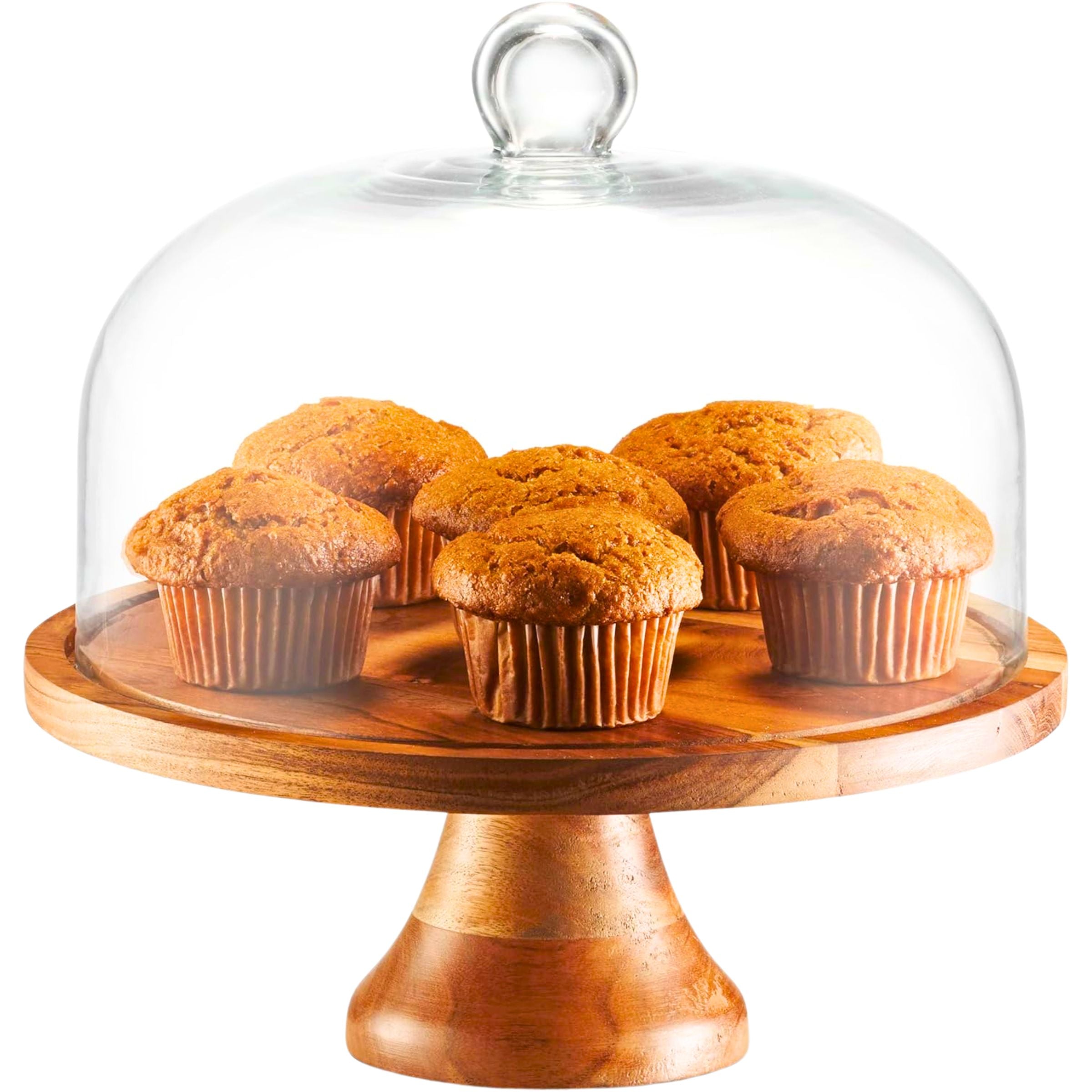 Wood Cake Stand W/ Glass Dome