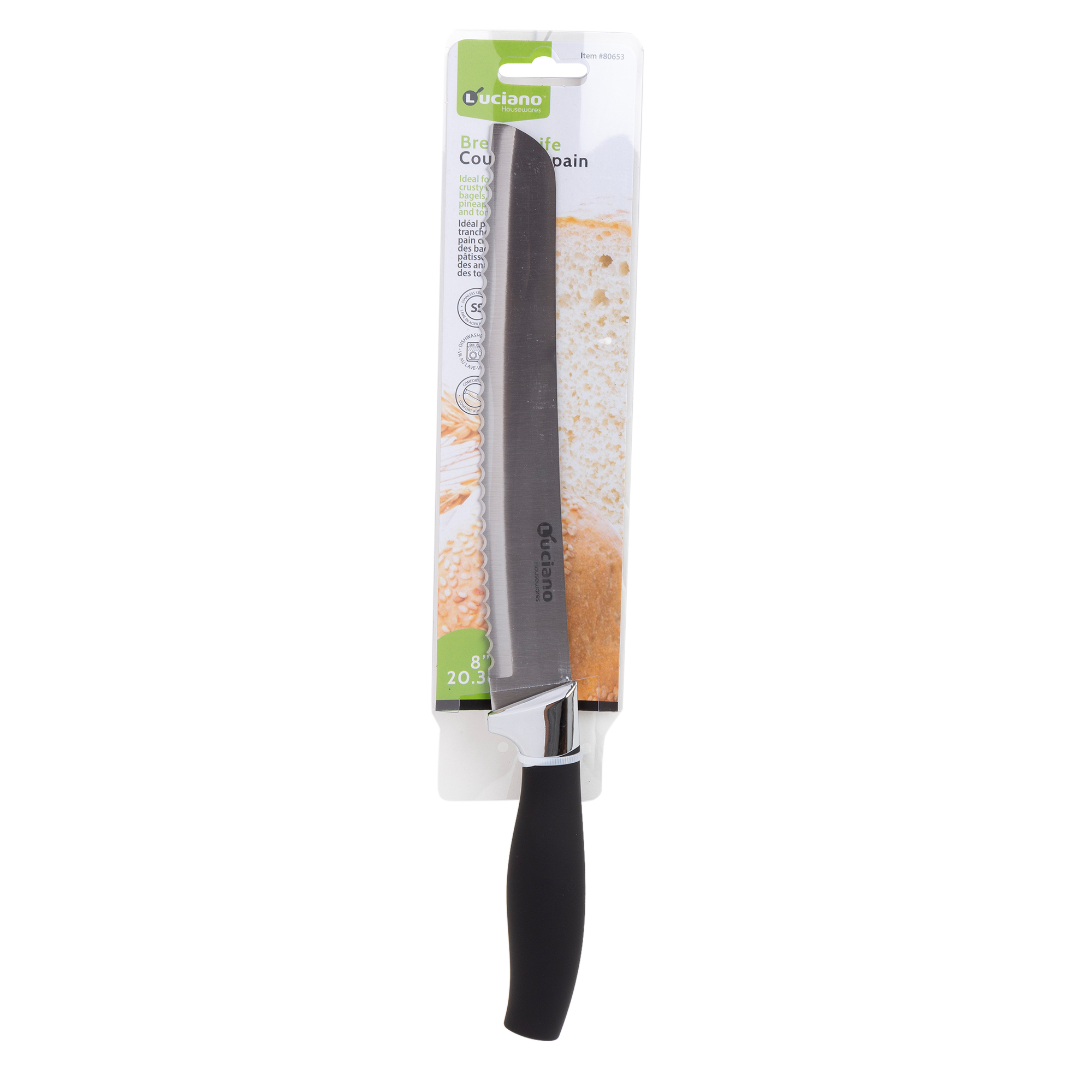 Bread Knife 8" SS/Blk Hnd Luci