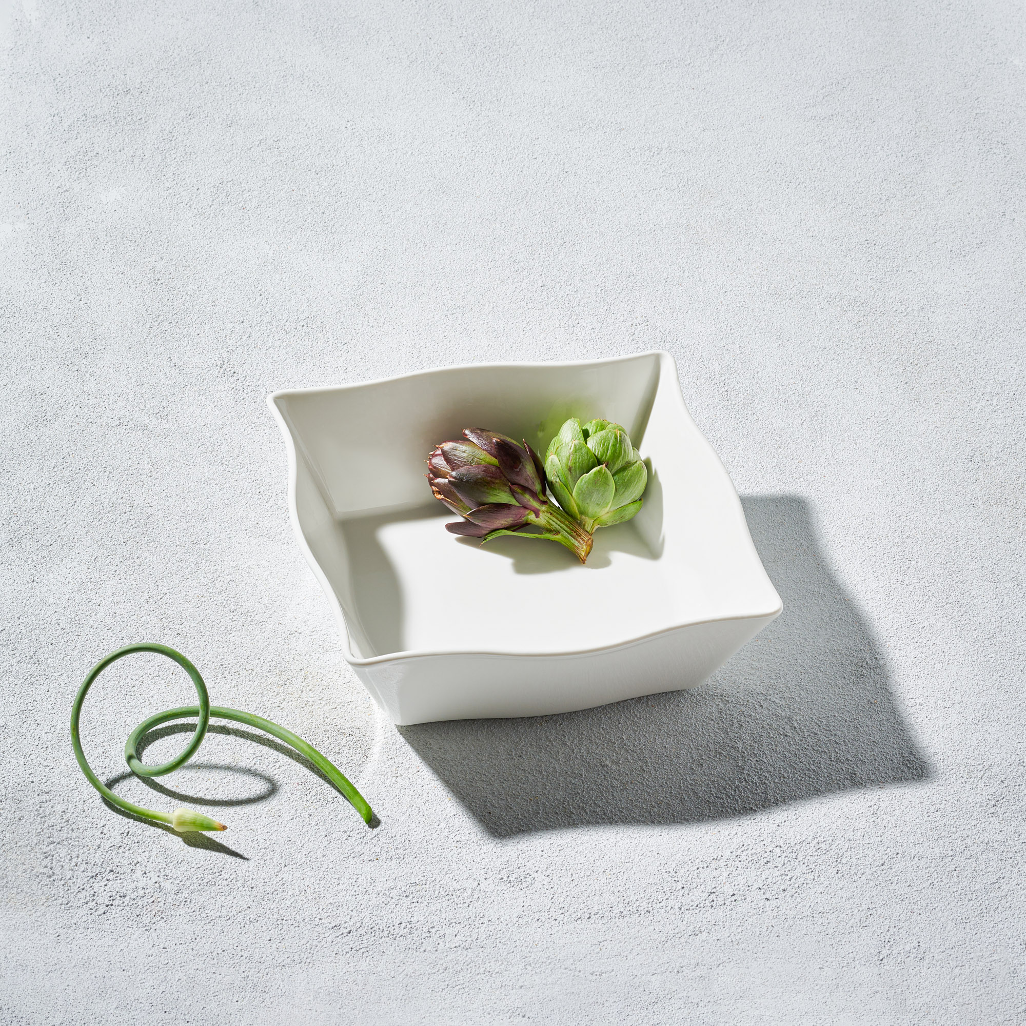 Bowl_8"_Square Wavy_White_Vikk