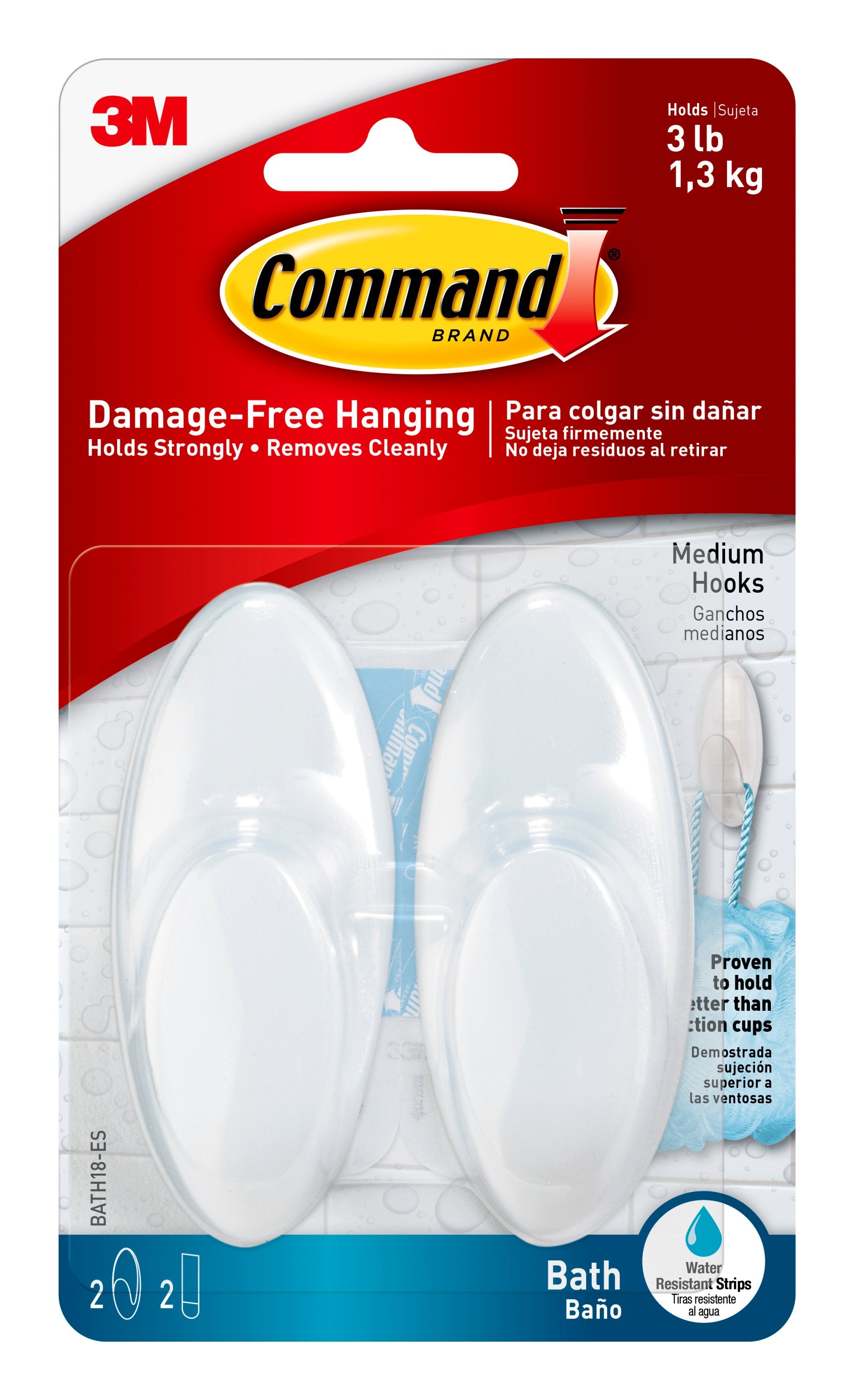 Command Bath Hook Med 2-ct