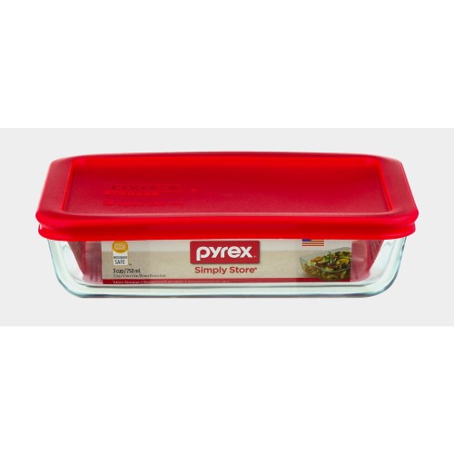 Pyrex 3-cup rect. w/red cover