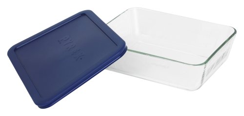 Pyrex 6-cup Rect w/blue cover