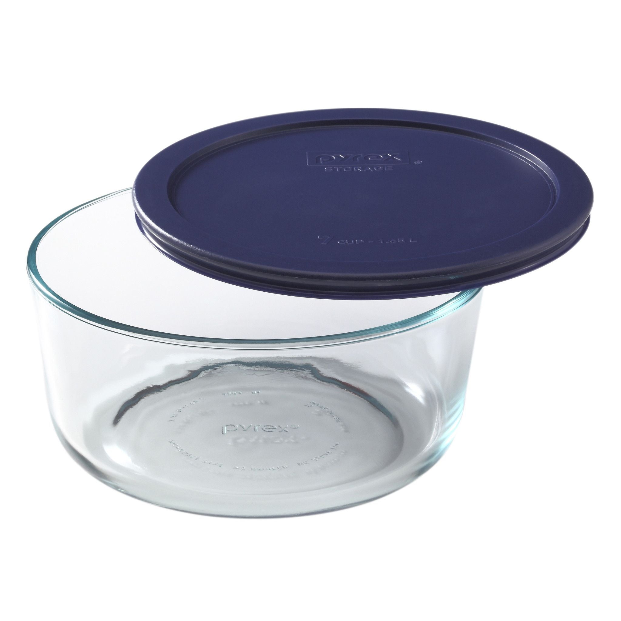 Pyrex 7-cup round w/bluecover