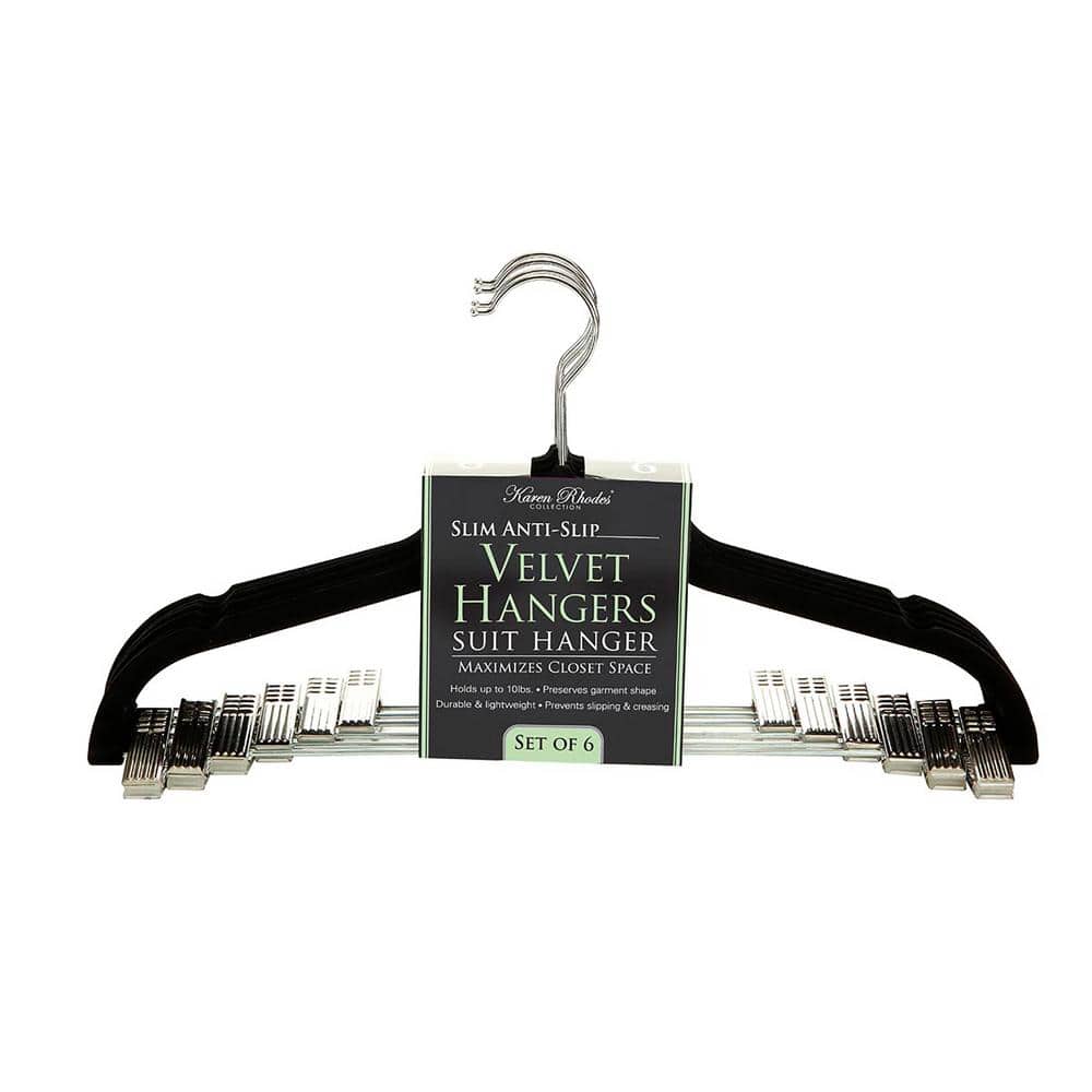 Hanger-Velvet w/clip-Black-6pk