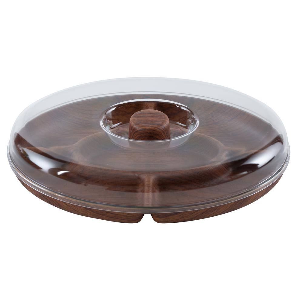 5-sect 8" RND Tray+Cvr_'Wood'